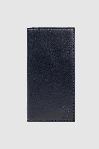 LEWİS POLO محفظة جينا الرجالية من الجلد الطبيعي باللون الأزرق الداكن مع العدي...