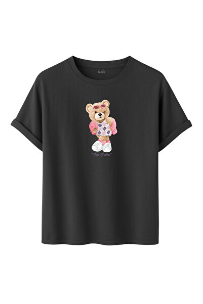 DK DAKSEL Даксел Дамска многоцветна прекалено сладка тениска с принт на мече ...