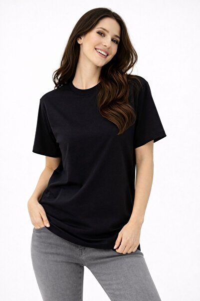 BY HUPE Kadın Duble Kollu Oversize %100 Pamuk Basic T-shirt