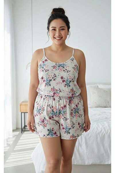 Hukateks Plus Size Paddle Strap Shorts Pajama Set