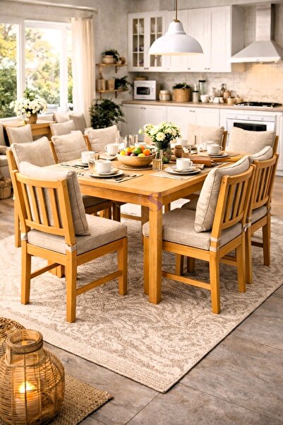 shules collection BEJ Fermuarlı Sırt Kırlentli 6 'Lİ Sandalye Minder Seti – 5...