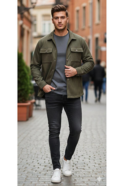 BİGÜMEX Clamshell Pocket Buttoned Long Sleeve Regular Fit Stamp Shirt Jacket