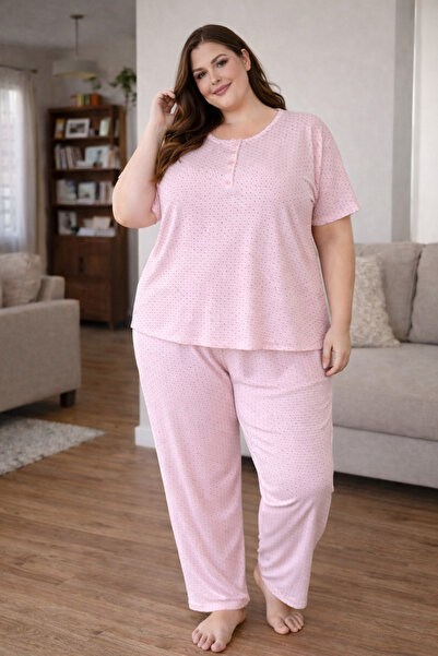 MODA Battal Size Short Sleeve Patterned Cotton Comfortable Stylish Women's Pl...