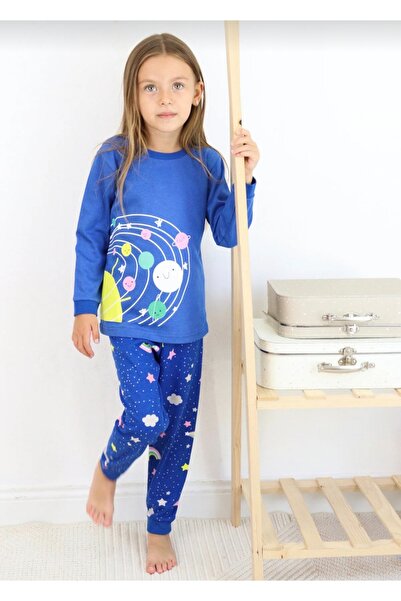 elmas kids Κοριτσίστικο βαμβακερό σετ πιτζάμες με λαιμόκοψη ποδηλάτου