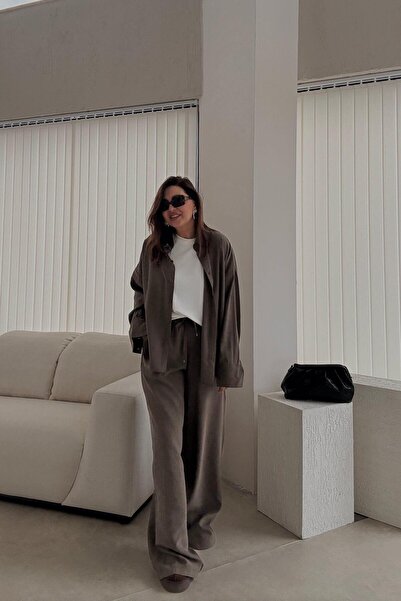 ELVAN TOLON Set cămașă și pantaloni țesuți Tril kaki