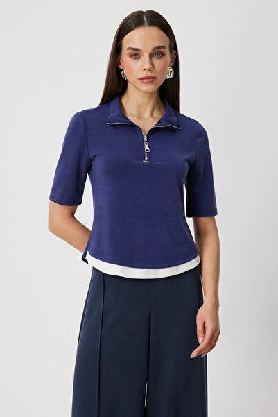 ON TRİKO Κοντομάνικο μπλουζάκι με φερμουάρ στο λαιμό 76305