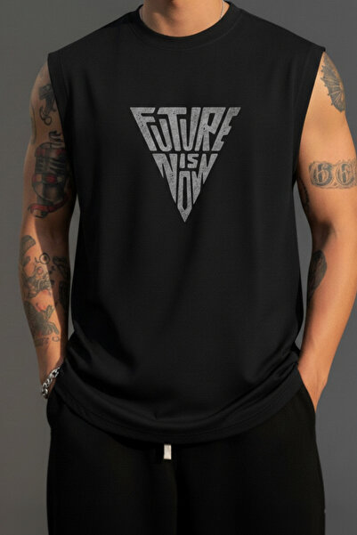 BUWOM Tricou pentru bărbați Future Printed cu gât crew și mâneci zero