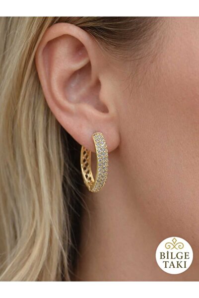 Bilge Takı Vip Gold Color Zircon Stone Hoop Xuping Steel Earrings Stylish Cla...