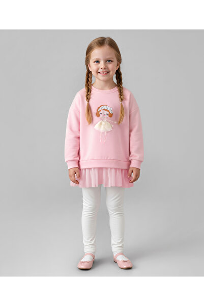 SAPS Ballet Dancer Patched Full Sleeves Sweatshirt and Leggings Set - Pink an...
