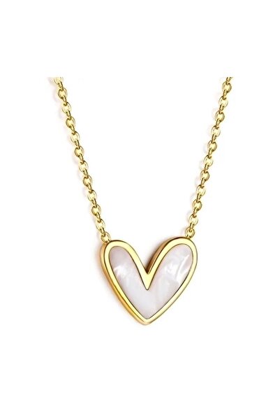 Ilinaa Colier in oțel inoxidabil placat cu aur de 18K, Inimă Albă