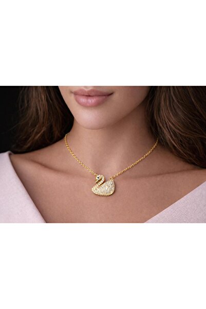 NO NAME Zircon Stone Steel Swan Figure Necklace