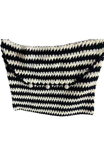 Butik Lena Striped Black and White Hand Knitted Bag