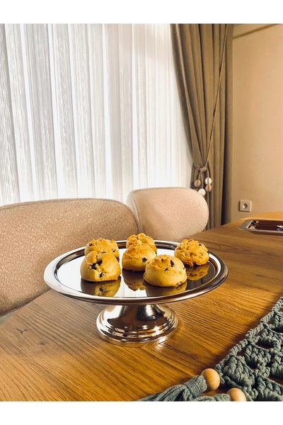 ENESKRİSTAL Silver Presentation Cake Cookie Stand (Set of 2)