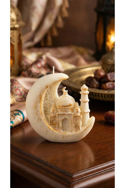 Innovate Store Dekoratif Hilal Ve Cami Figürlü Mum Altın Yaldızlı Ramazan & K...