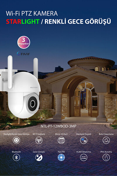 NEUTRON NTL-PT-12WBOD-3MP Speed Dome 3 MP Gece Görüşlü IP Wi-Fi Güvenlik Kame...