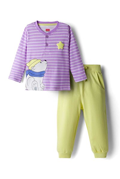 Babyhug طقم تيشيرت مخطط بأكمام طويلة من نسيج جيرسي مفرد وبنطال استرخاء بلون ا...