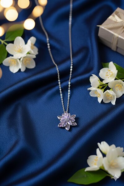 kozenbijoux Mor Lotus Zirkon Taşlı Kolye