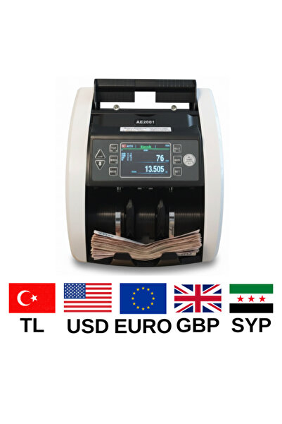 Bill Counter AE-2001 Karışık Para Sayma Makinesi USD, EURO, TL, GBP, SYP