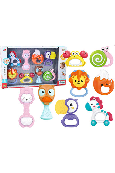 LeanToys Lean Toys Set of 8 Rattles and Teething Toys for Babies and Animals