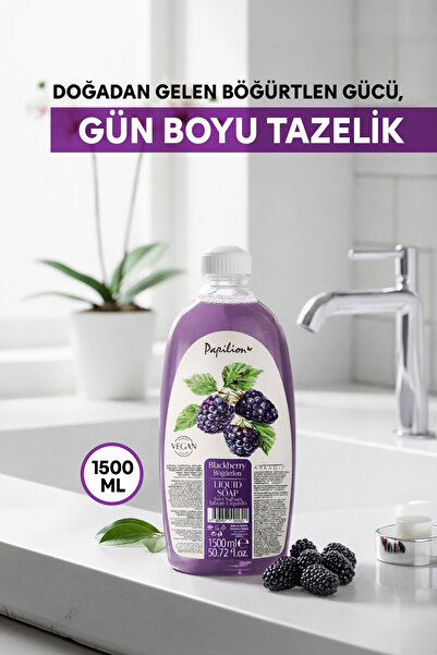 Papilion Böğürtlen Özlü Sıvı Sabun 1500 ml pH Dengeli Vegan Nemlendirici El T...
