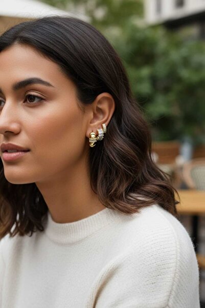 Aware Time 3-Piece Zircon Stone Brass Earrings