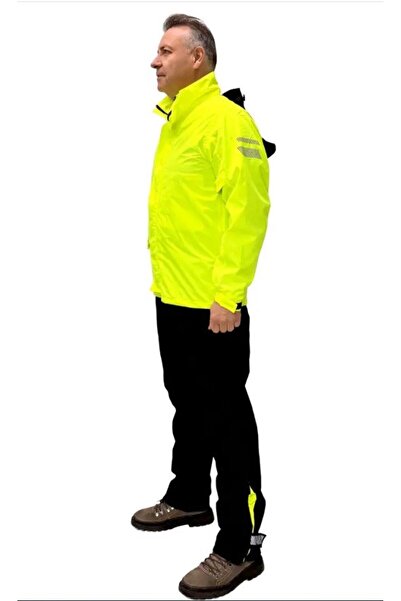 CARETECH CT-NEONPRO Motosiklet Yağmurluk Astarlı Kapüşonlu Reflektörlü Çantal...