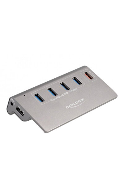 DELOCK Hub USB 10 Gbps 4 porturi USB Tip-A + 1 port de încărcare rapidă Gri