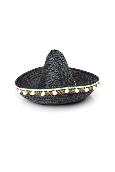 FDM Palarie Sombrero Mexican Cu Ciucuri Neagra Marime : Diametru 63 cm
