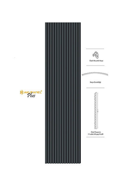 Akupanel Plus 60x245 Cm Antrasit Renk Akustik Ahşap Duvar Paneli