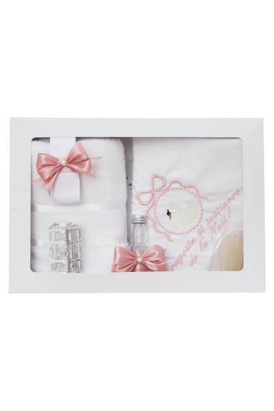 Recostore Trusou botez fete cu Lebada, roz pudrat, 7 piese, Recostore®, REC50...