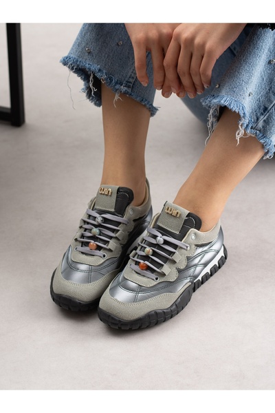 ALEMDAR AYAKKABI Cortina Gray Lace-Up Women's Sneakers