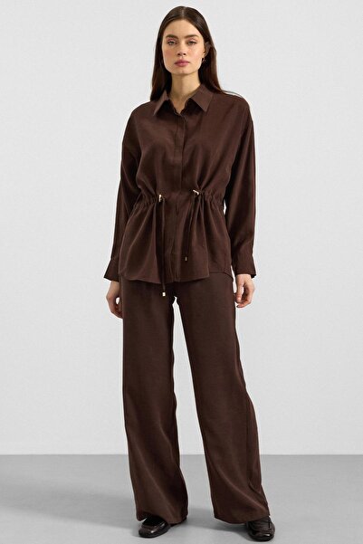 Olcay Waist Gathered Casual Model Shirt Brown 9413