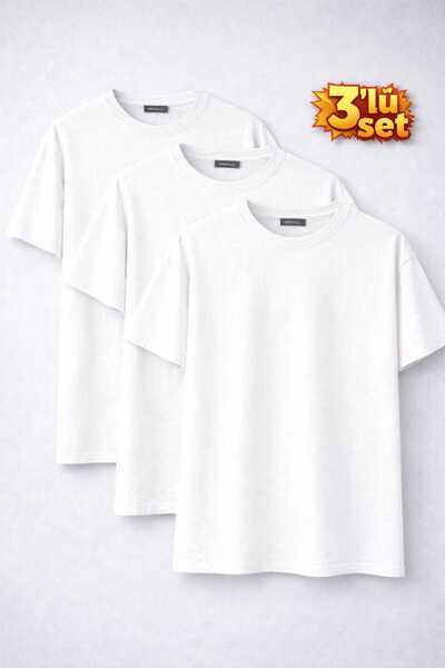 T.trend تي شيرت أساسي أبيض، طقم من 3 قطع، قماش قطني، مقاس عادي، للرجال/للجنسين