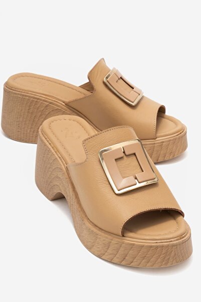 Zeynep Sıradağlı Cooper Women's Genuine Leather Slippers Caramel