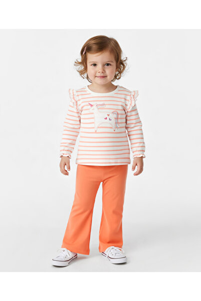 Bonfino طقم مكون من بلوزة بأكمام طويلة وبنطال ضيق واسع الساقين مصنوع من القطن...