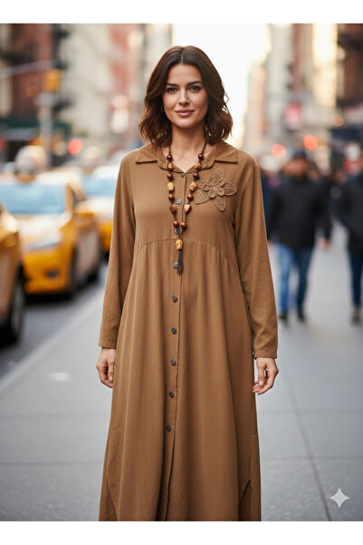 EREN STYLE Rochie din catifea cu mâneci lungi și nasturi italienești