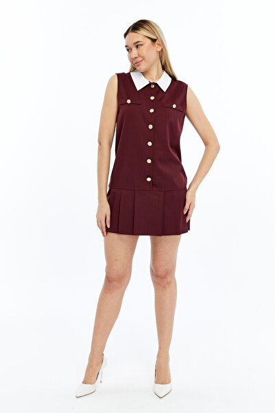 Select Moda Women's Striped Buttoned Sleeveless Dress