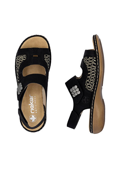 Rieker sandale 65989-01 negre, cu picior lat