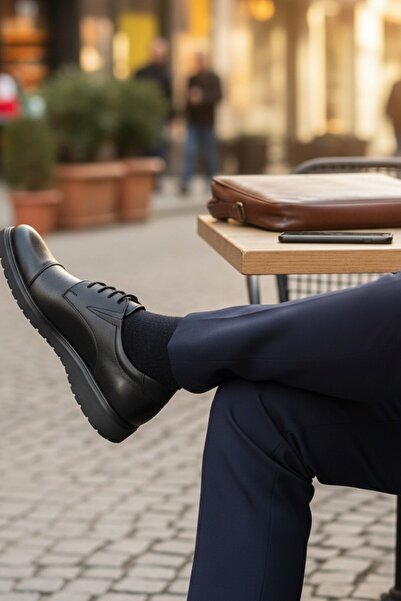 enoch حذاء إينوك كلاسيكي أسود من الجلد الطبيعي للرجال (نعل سميك)