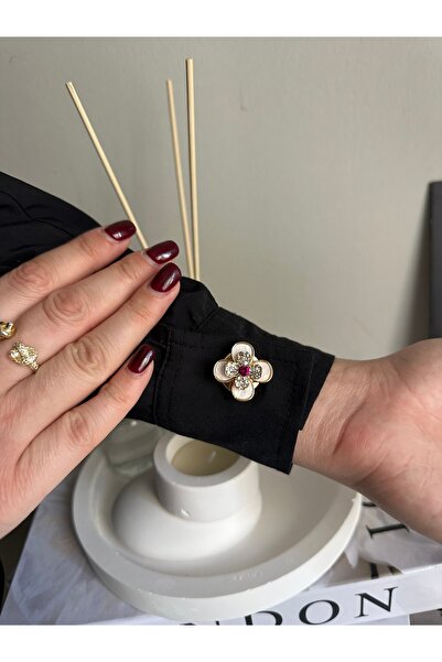 RENDA ACCESSORY Dört Yapraklı Çiçek Pembe Düğme Kapağı 1 Adet