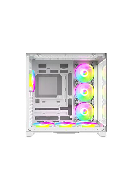 Strong Syrax 7x 120 Mm Fanlı RGB Buton Kontrollü Akvaryum Beyaz Gaming Bilgisayar Kasası (Powersız)