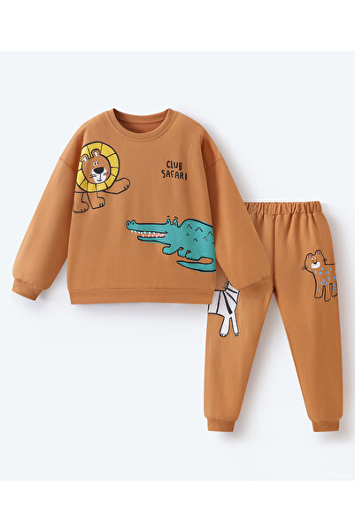 SAPS Animal Printed Full Sleeves Sweatshirt and Joggers Co-ords Set - Brown