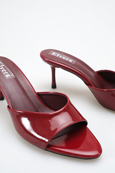 MALENTA Papuci cu toc pentru femei, din piele lacuită bordeaux, cu vârf ascuț...