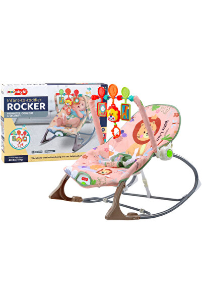 LeanToys Balansoar pentru bebeluși cu vibrații și sunet, leu roz