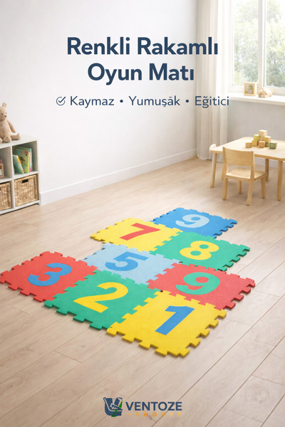 Ventoze Eğitici Puzzle Yer Matı 9 Parça | Sayılar Temalı Yumuşak Eva Oyun Hal...