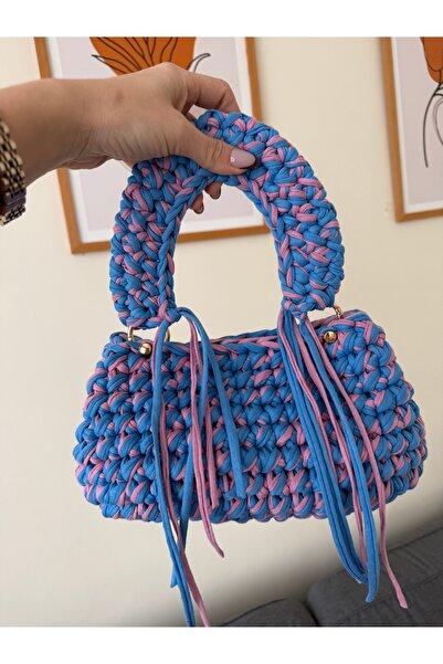 DISENOBAG Pembe Mavi Mix Örgü Omuz Çantası