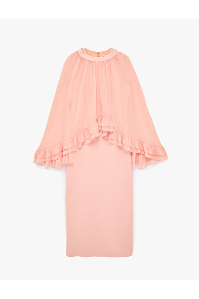 Koton Rochie lungă din satin, cu mânecă scurtă, cu volane și decolteu tip cre...