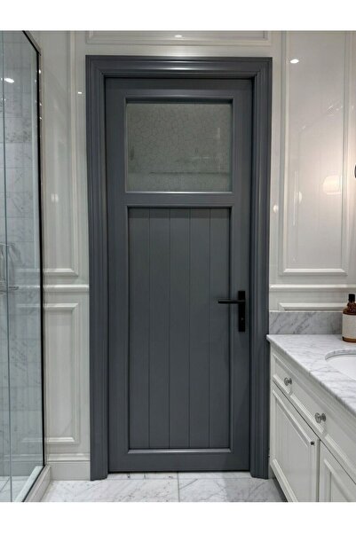 şekerdecorium PVC Antrasit Camlı WC Banyo Kapısı 80*180 (Sağ ve Sol) – Suya D...