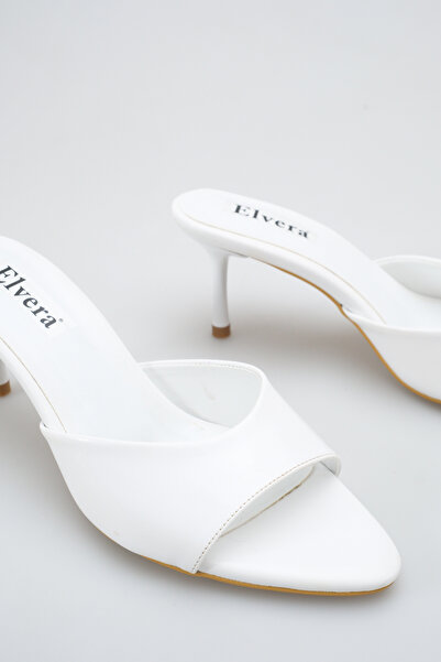 MALENTA Papuci cu toc pentru femei, din piele lacuită albă, cu vârf ascuțit, ...