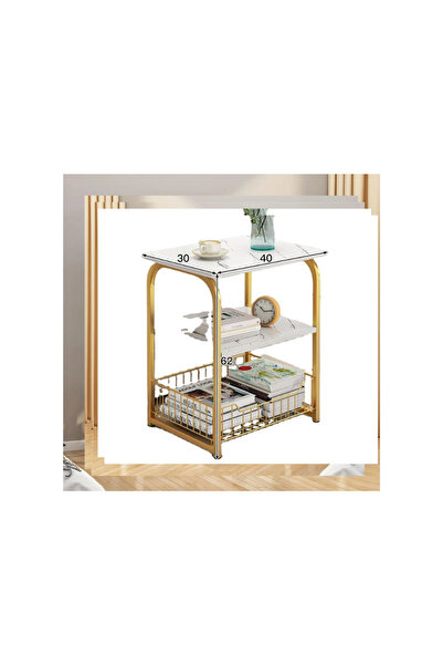 LAOBANX White Metal Coffee Side Table with MDF Top and Built-In Storage